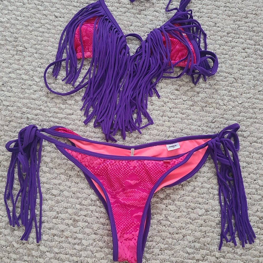 Purple and Pink Fringe Bikini Set
